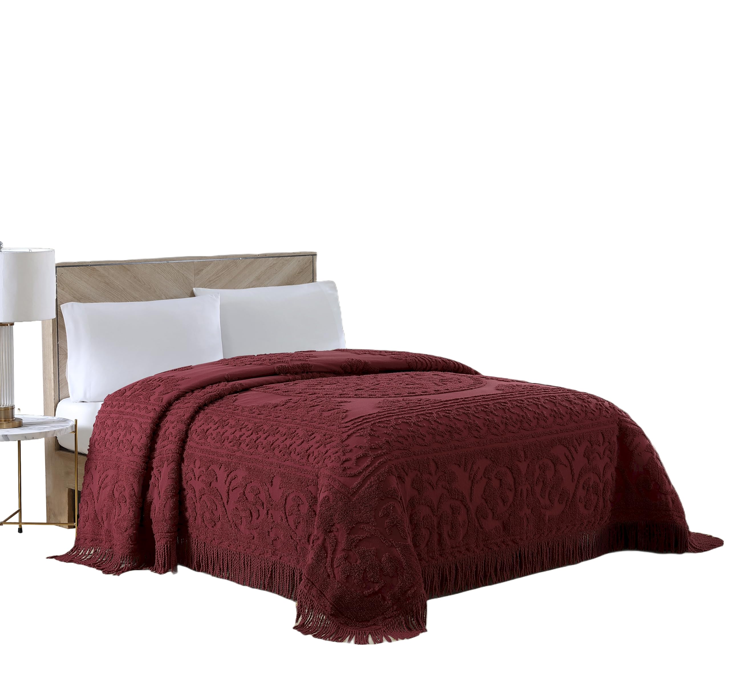 Beatrice Home Fashions Medallion Chenille Bedspread, Full, Burgundy