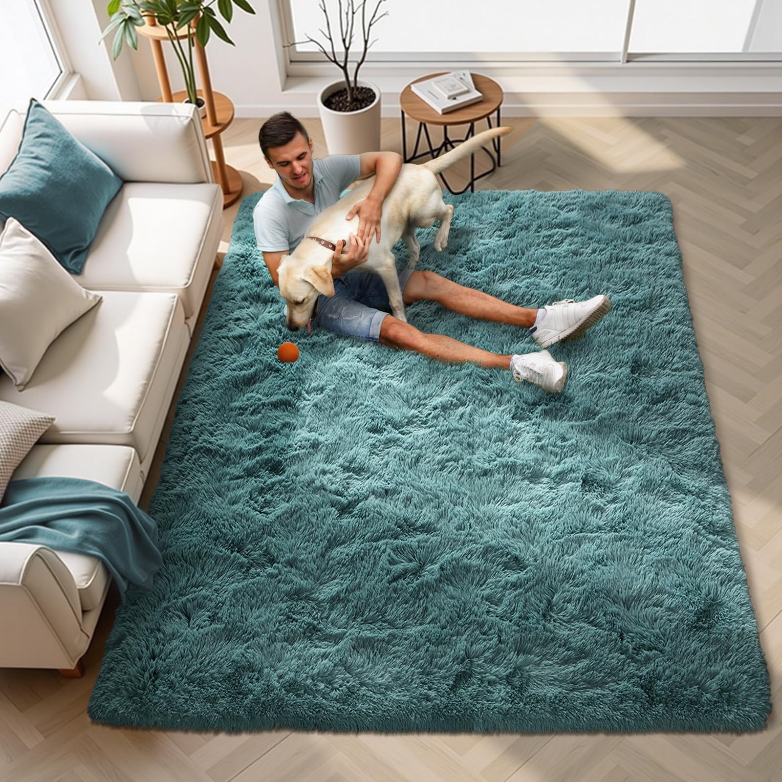 5x8 ft Blue Fluffy Rugs for Living Room Furry Bedroom Rug Non-Slip Area Rugs Shag Carpet for Nursery Kids PlayRoom Dorm Indoor 1
