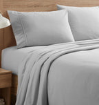 Flannel Sheets Queen Size Warm And Cozy Deep Pocket Breathable All Season Bedding Set With Fitted With Full Elastic & Built In Corner Sheet Straps, Flat And Pillowcases, Queen, Silver