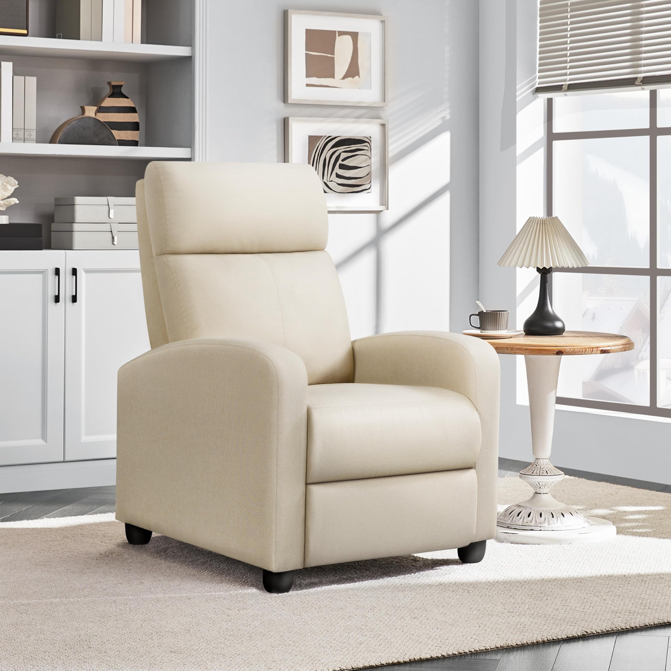 Yaheetech Modern Fabric Recliner Chair Sofa Adjustable Single Sofa With Thicker Seat Cushion And Backrest For Living Room Home Theater, Beige