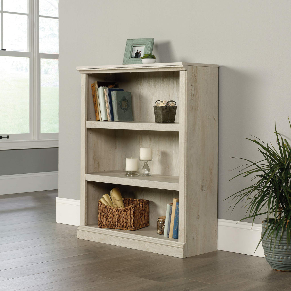 Sauder 3 Tier Book Shelf Wooden Bookcase Multipurpose Bookshelf For Home Office, Living Room, In Laurel Oak