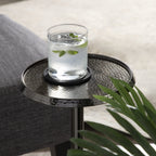 Kate And Laurel Sanzo Modern Pedestal Side Table, 9 X 9 X 23, Pewter, Decorative End Table With Hammered Tabletop
