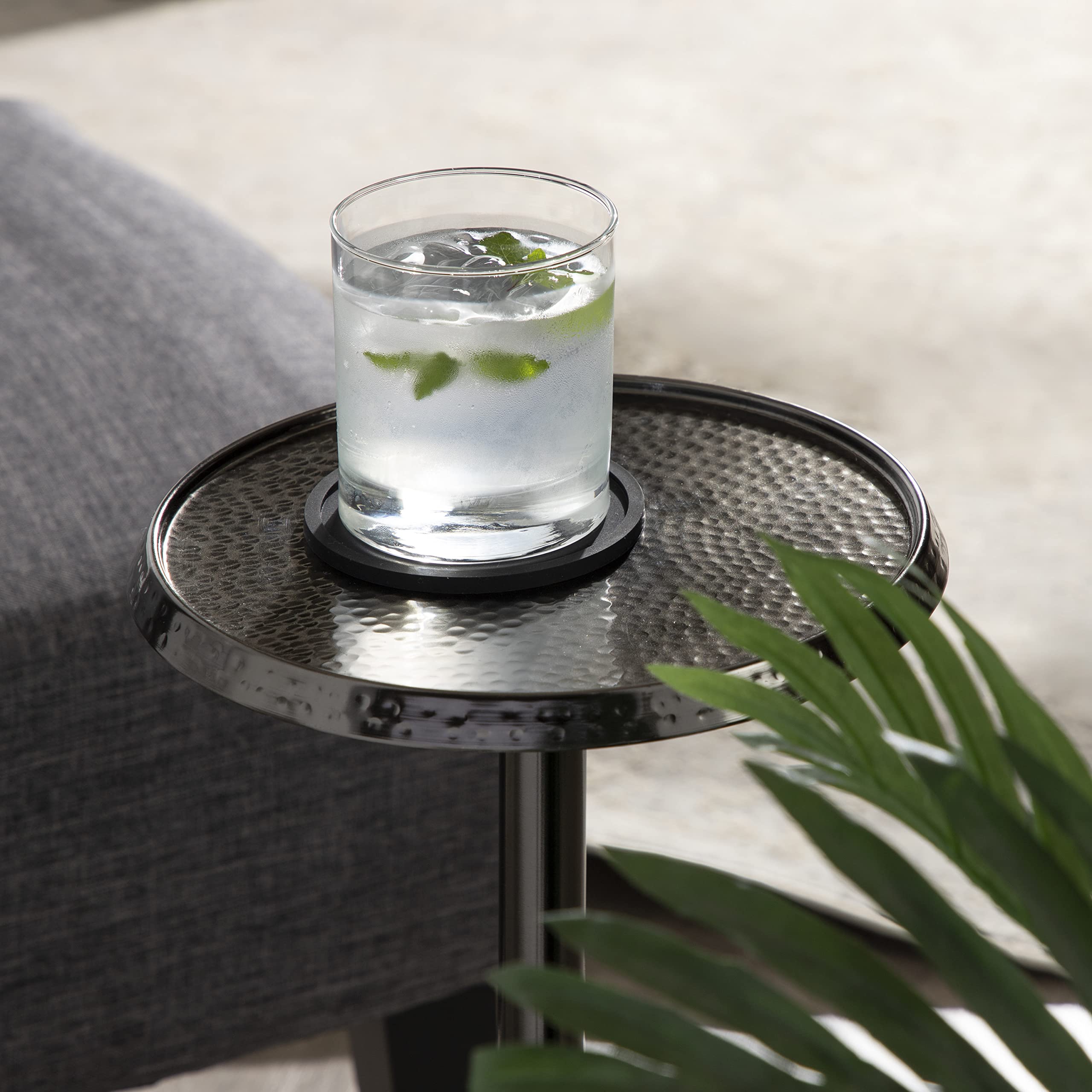 Kate And Laurel Sanzo Modern Pedestal Side Table, 9 X 9 X 23, Pewter, Decorative End Table With Hammered Tabletop