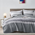 Kakijumn Full/Queen Quilt Bedding Set, White And Grey Patchwork Striped Quilt Set, 2 Pieces Soft Lightweight Bedspread Coverlet