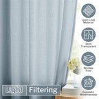 Melodieux Dusty Blue Semi Sheer Curtains 72 Inches Long For Bedroom, Living Room Linen Look Privacy Window Rod Pocket Sheer Drap