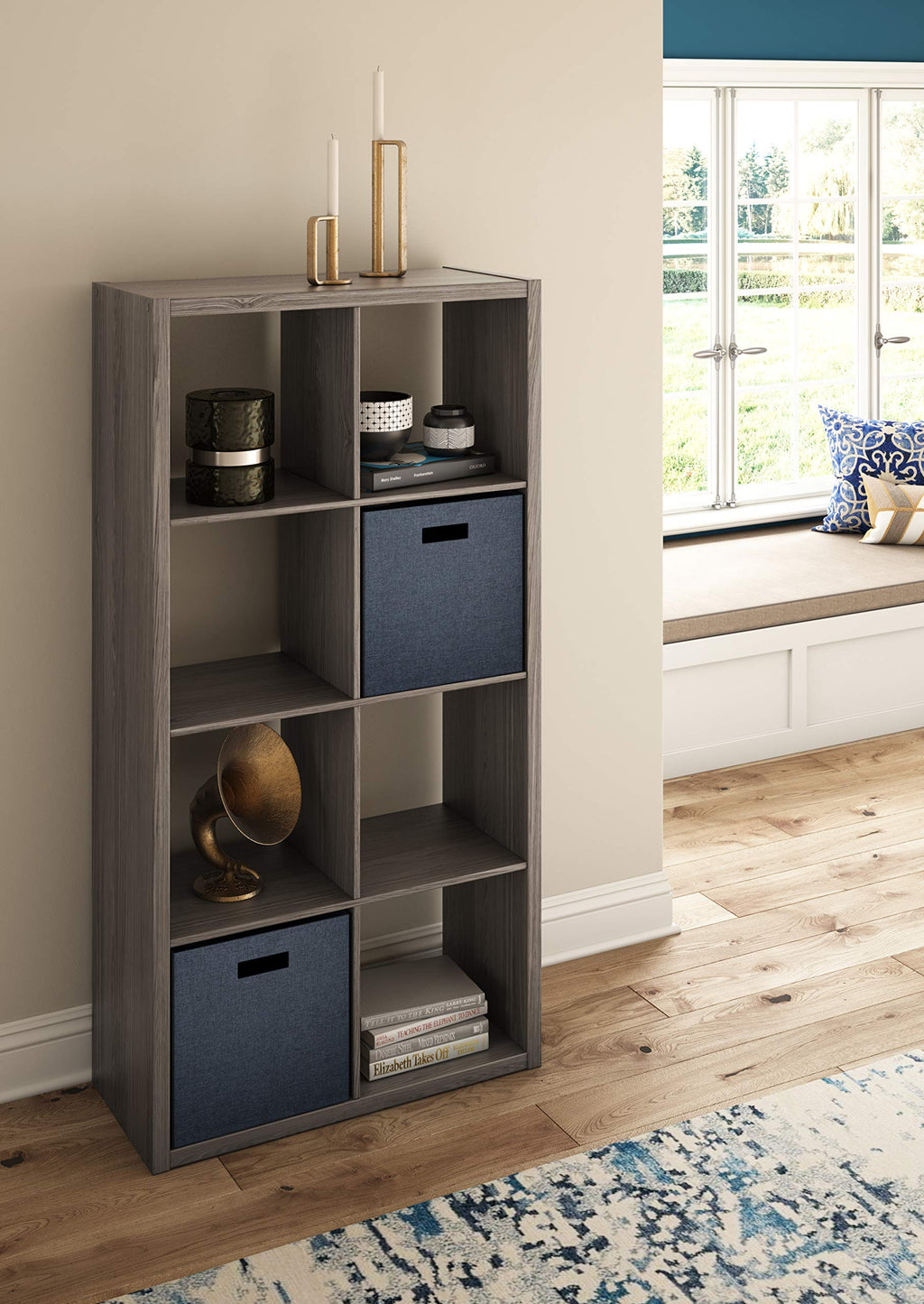 Closetmaid 8 Cube Heavy Duty Wooden Decorative Bookcase Shelf Storage Organizer With Open Back For Home, Closet, Office, Or Toys, Graphite Gray
