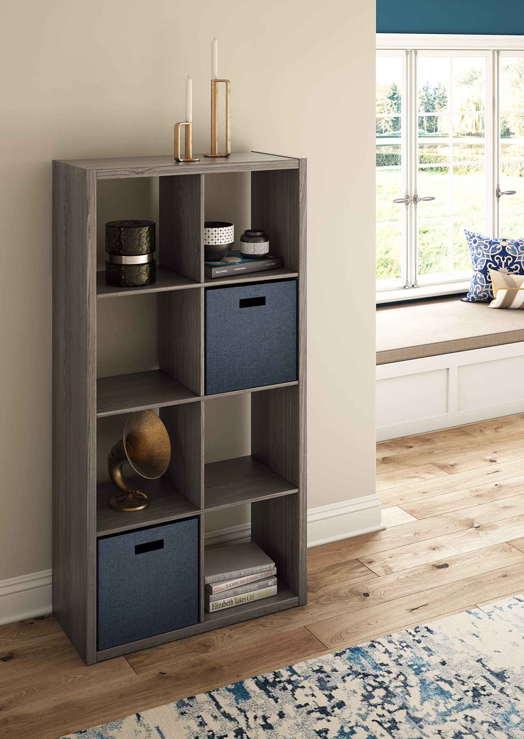 Closetmaid 8 Cube Heavy Duty Wooden Decorative Bookcase Shelf Storage Organizer With Open Back For Home, Closet, Office, Or Toys, Graphite Gray