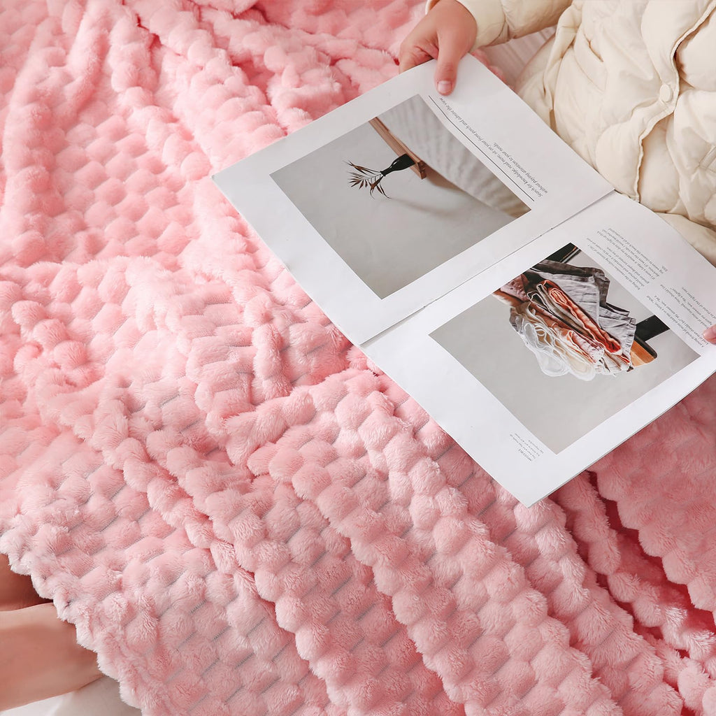 Puncuntex Light Pink Throw Blanket 108''  90'' Inches Fuzzy 3D Jacquard Decorative Flannel Fleece Super Soft Plush Cozy Blanket