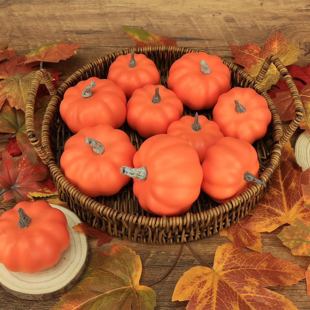 Ghrdopy Fake Pumpkins,10 Pcs Plastic Pumpkins, Orange Artificial Pumpkins For Decorating Thanksgiving Halloween Seasonal Holiday