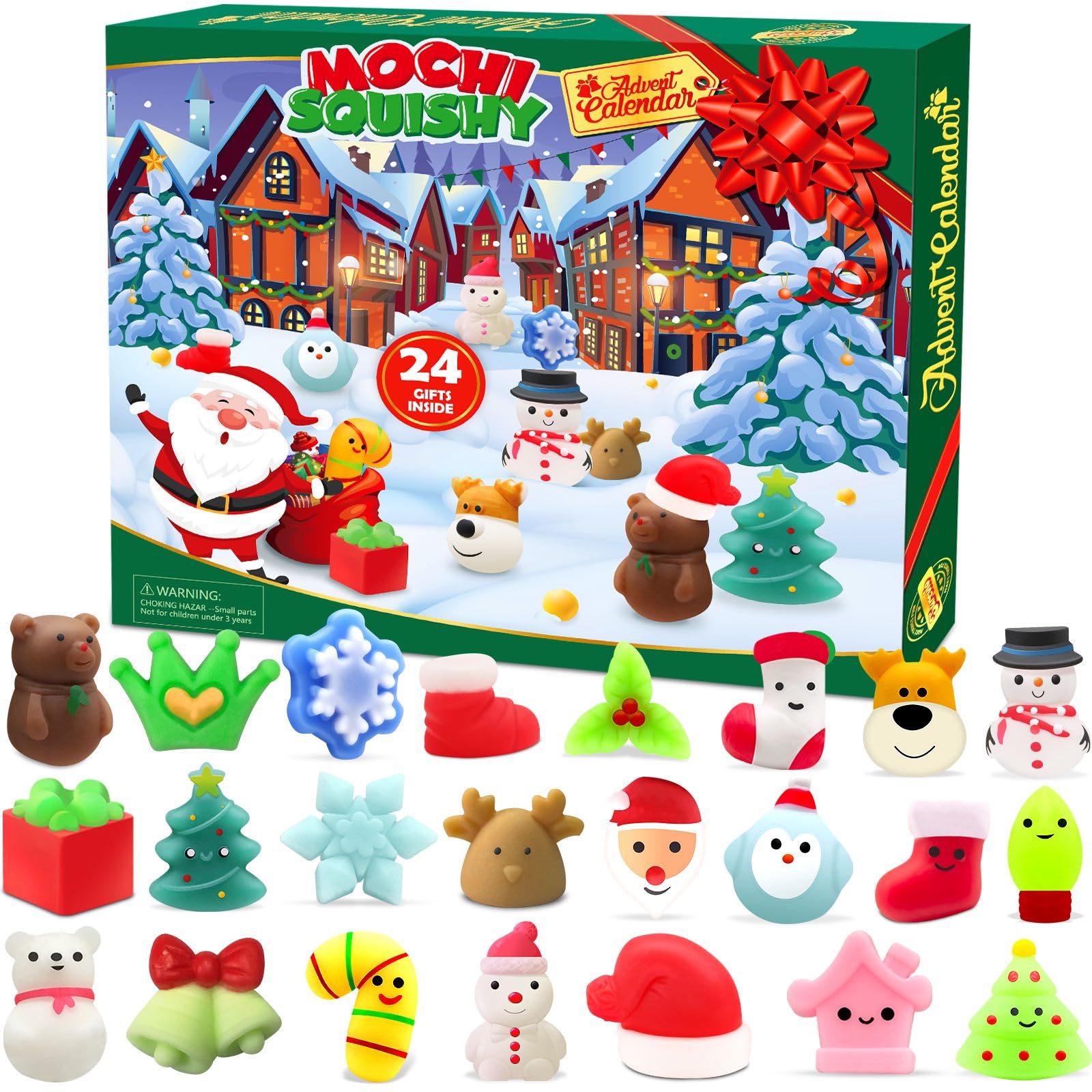 SURCVIO Christmas Advent Calendar 2023 with 24 Mochi Squishy Assorted Toys, 24 Days Countdown Calendar for Kids, Xmas Stocking S