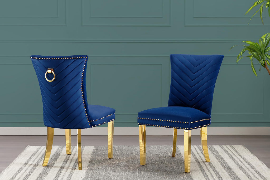 Best Quality Furniture SC360-367 Dining Chairs, Navy Blue/Gold