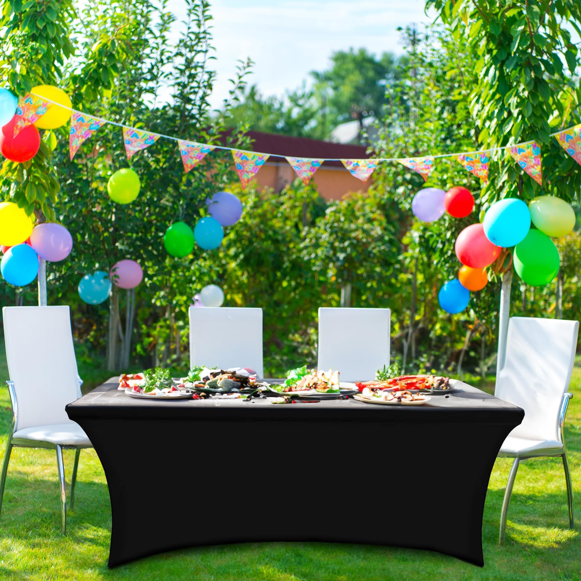 Your Chair Covers 6 Pack Rectangular Spandex Table Covers 6Ft Fitted Tablecloth Wedding Event Patio Table Decorations Elastic Fabric Stretch Table Covers For 6 Ft Folding Table (Black)