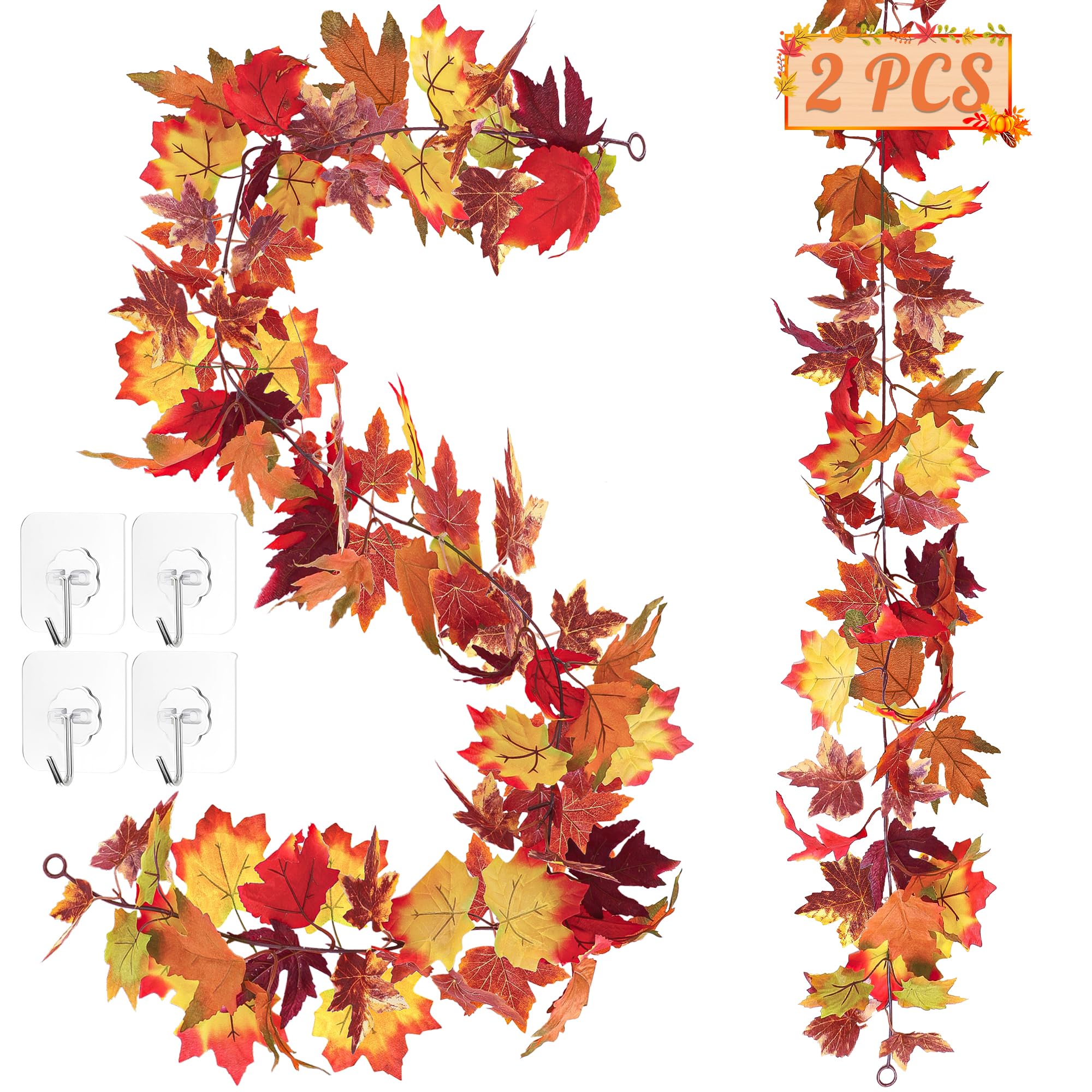 2 PCS Fall Decor, 11.8FT Fall Garland for Mantle, Fall Decorations for Home, Fall Leaves Garland, Thanksgiving Decorations Indoo