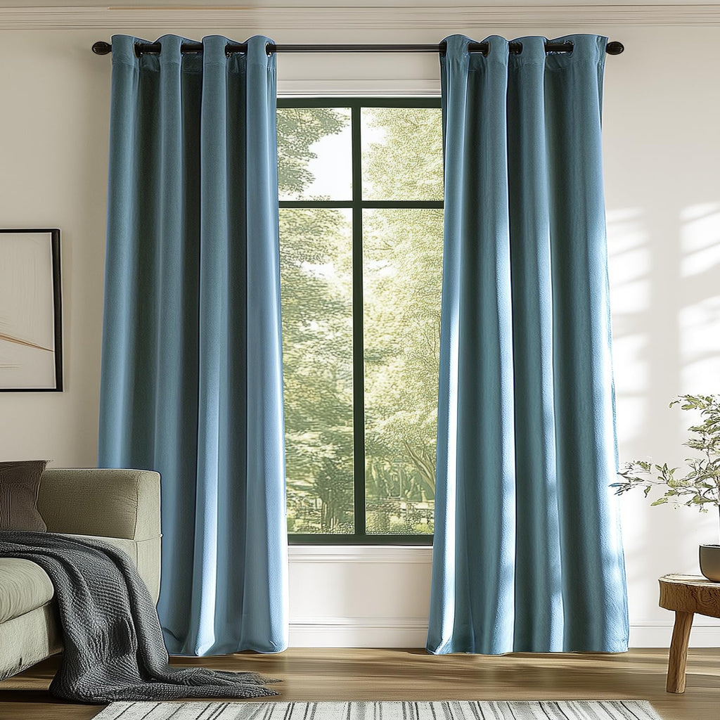 Lazzzy Blackout Velvet Curtains Blue Thermal Insulated Curtains 96 Inch Long Drapes For Bedroom Living Room Darkening Window Treatments Grommet Living Room Curtains Set Of 2 Panels Dark Slate