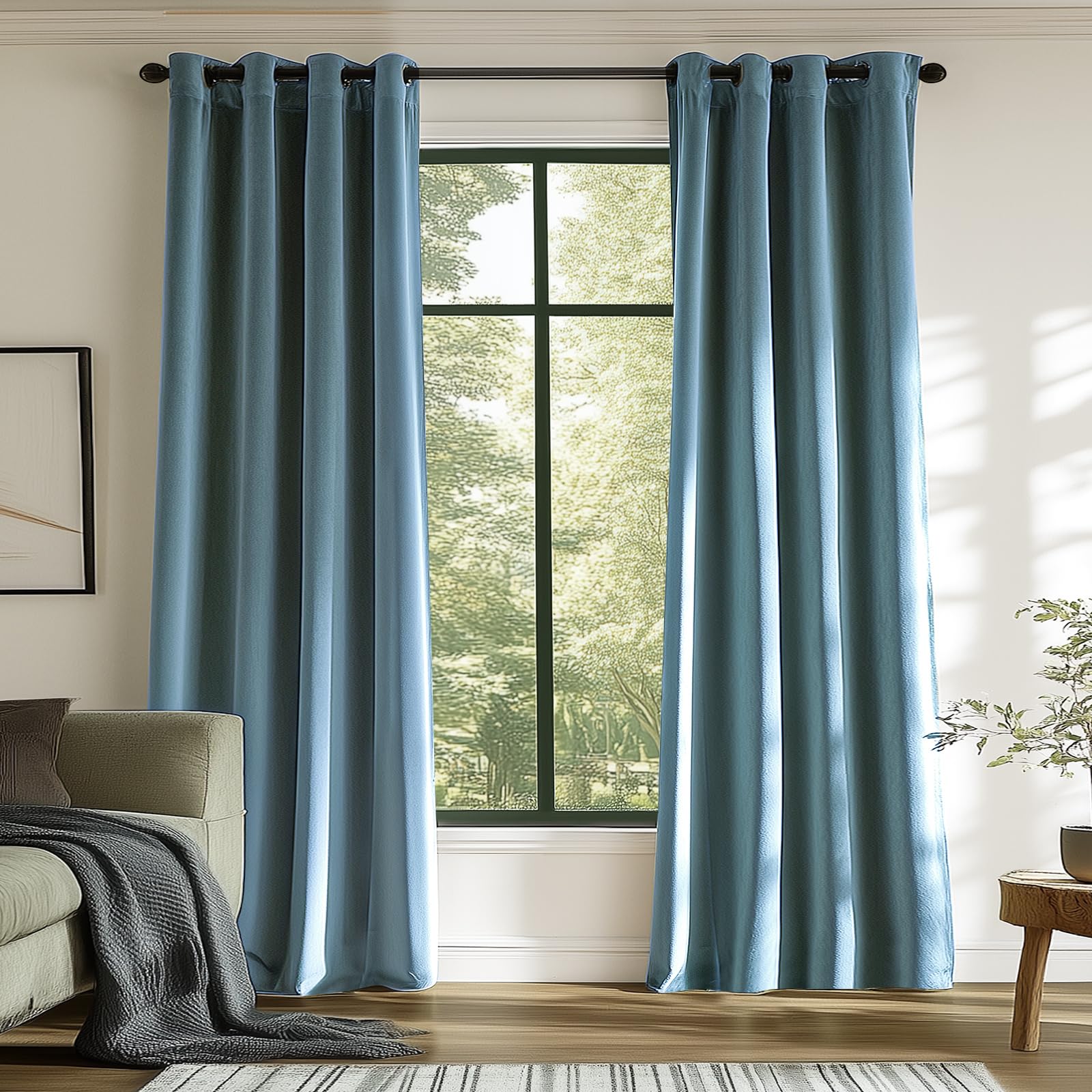 Lazzzy Blackout Velvet Curtains Blue Thermal Insulated Curtains 96 Inch Long Drapes For Bedroom Living Room Darkening Window Treatments Grommet Living Room Curtains Set Of 2 Panels Dark Slate