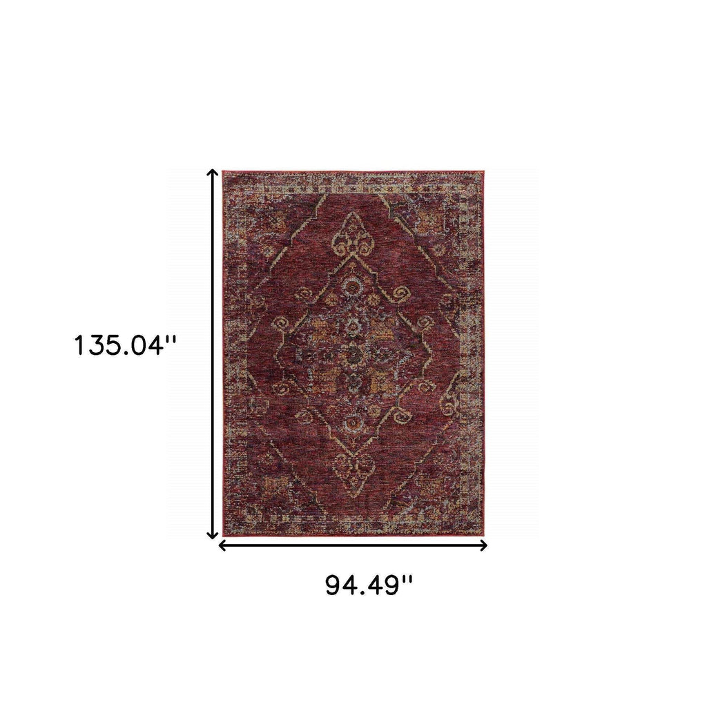 HomeRoots 510046 8 x 10 ft. Red & Gold Oriental Power Loom Stain Resistant Rectangle Area Rug