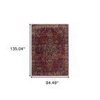 HomeRoots 510046 8 x 10 ft. Red & Gold Oriental Power Loom Stain Resistant Rectangle Area Rug