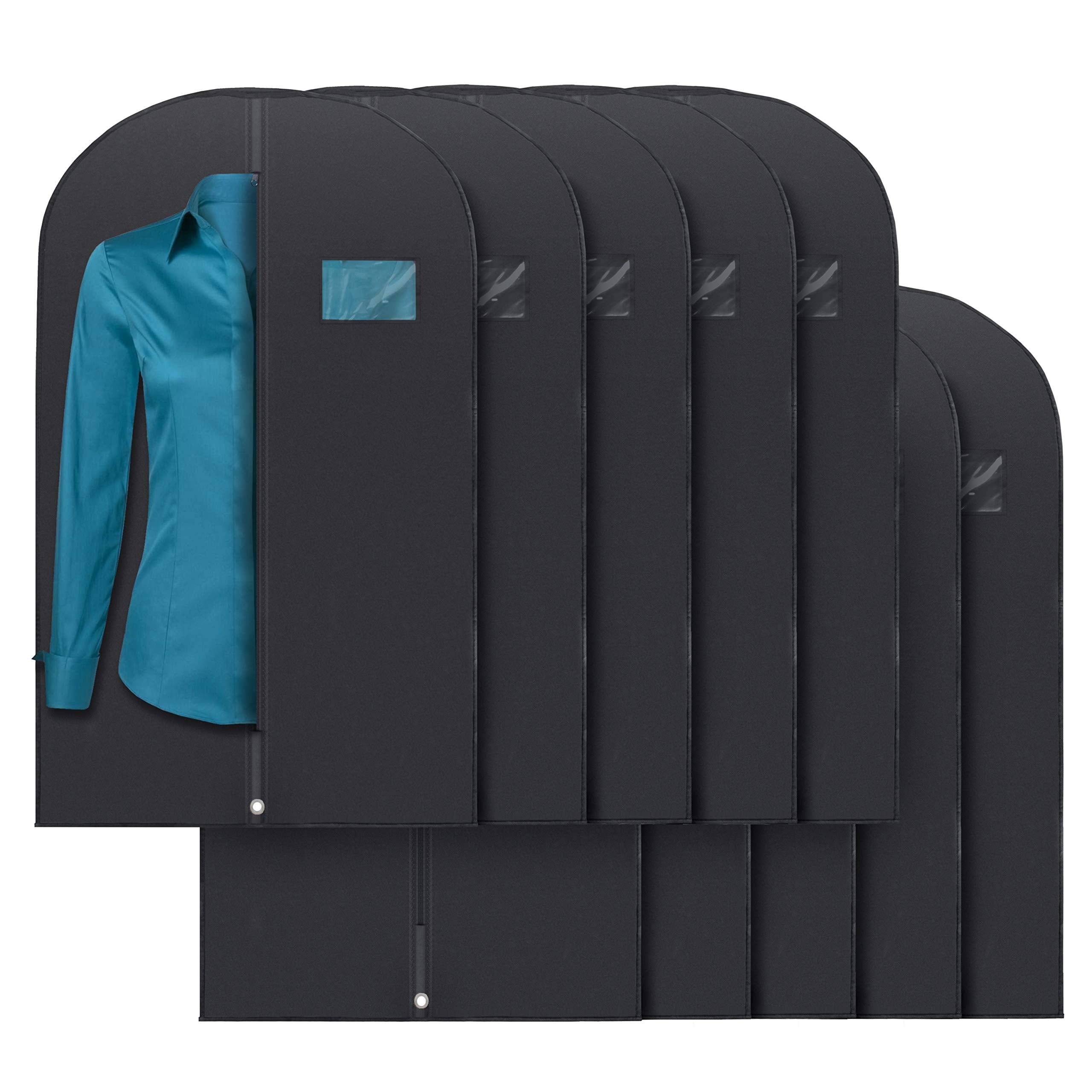 Plixio 40 Black Garment Bags Suit Bag for Travel & Clothing Storage of Dresses, Shirts, Fur Coats, Dance Costumes - Hanging Suit