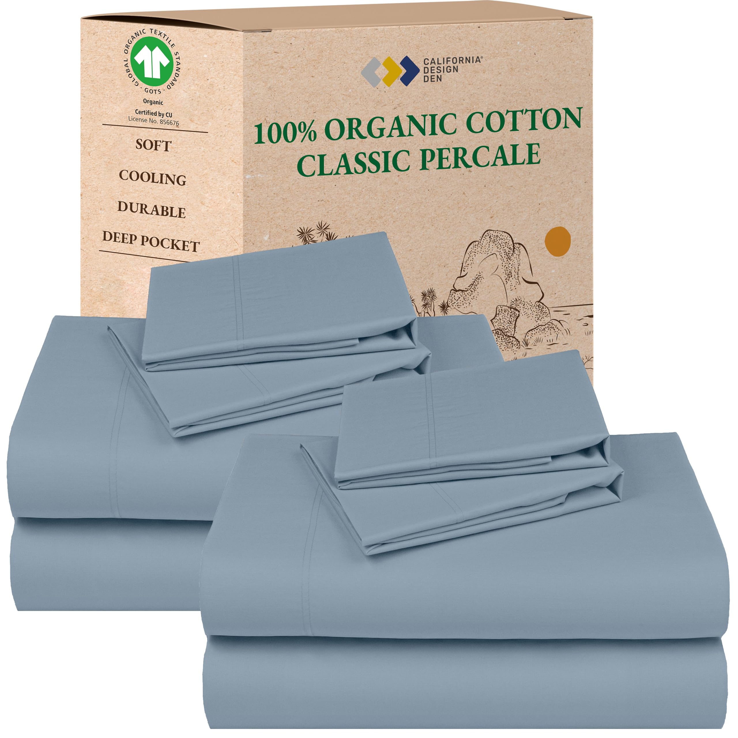 California Design Den 2-Pack King Sheets Deep Pocket Set - 100% Organic Cotton, Crisp Percale, King Size Sheet Sets, Lightweight
