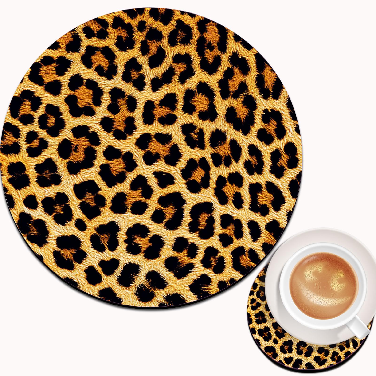 Cicplkse Mouse Pad And Coffee Coaster,Mousepad Non-Slip Rubber Gaming Mouse Pad Round Mouse Pads For Computers Laptop,Leopard Pr