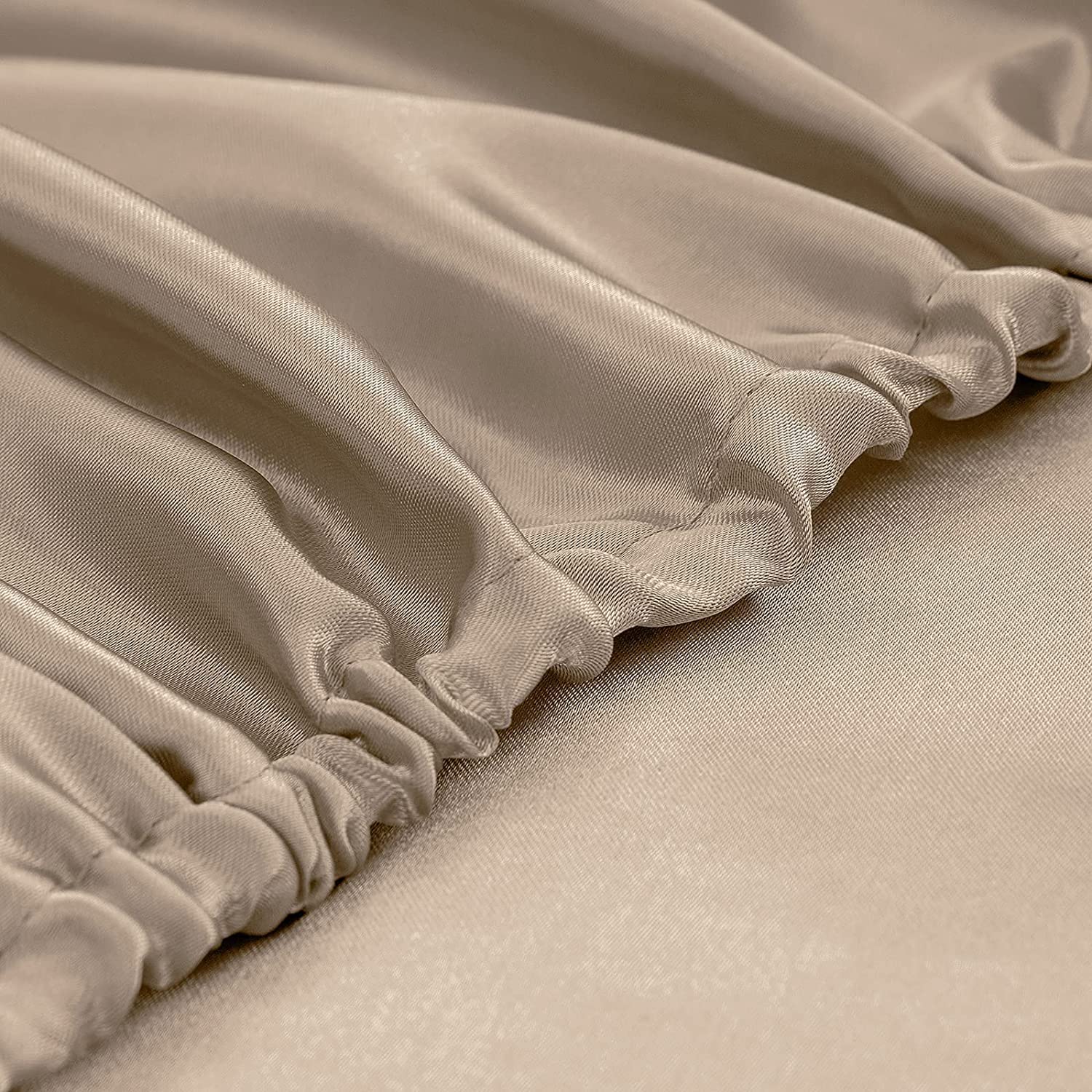 Homiest Taupe Satin Fitted Sheet Queen Size Fitted Bed Sheet, Deep Pocket Fitted Sheet Only, Luxury & Ultra Soft Bedding Fitted Sheet Single Bottom Bed Sheets Sold Separately