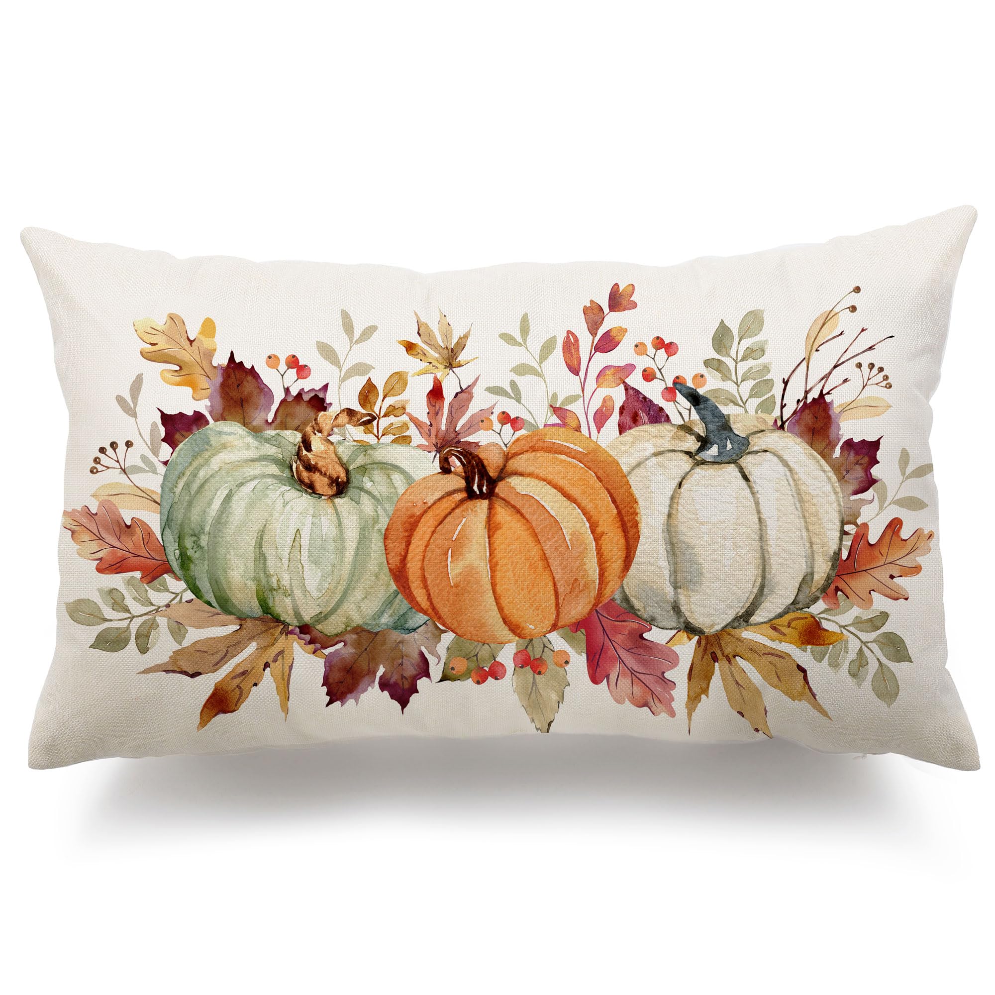 Dfxsz Fall Pillow Covers 12X20 Inch Fall Thanksgiving Orange White Green Pumpkin Maple Leaf Lumbar Pillow Covers Polyester Fall