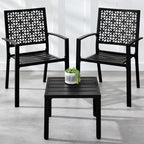 Best Choice Products 3-Piece Outdoor Bistro Set, Stackable Modern Steel Furniture For Porch, Garden W/ 2 Chairs, Table, Geometric Decor - Black
