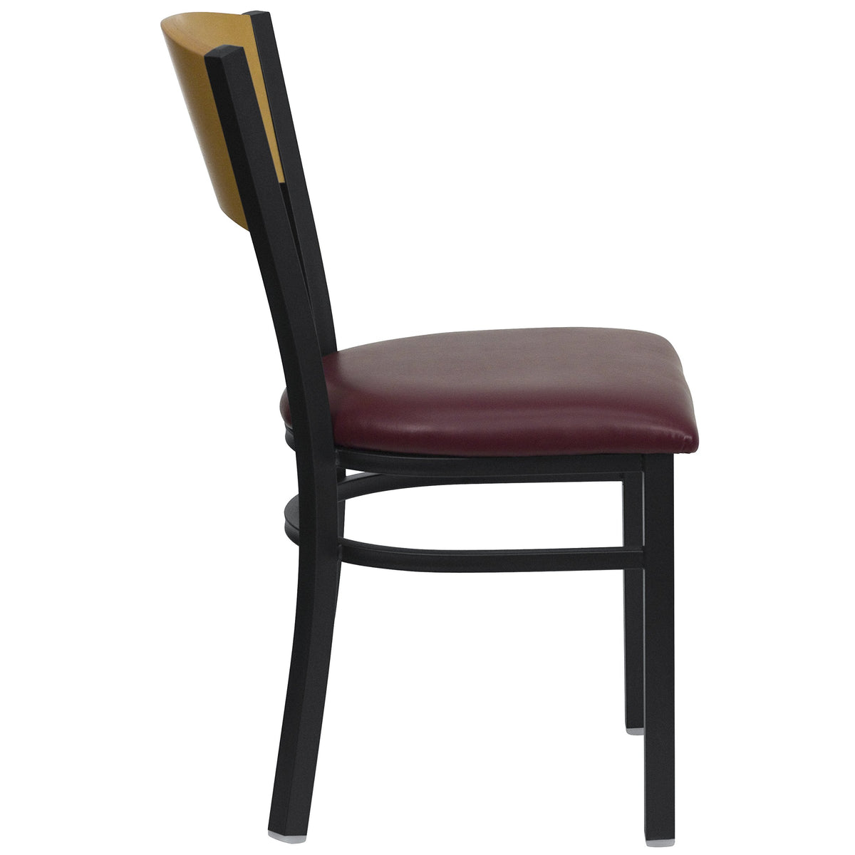 Flash Furniture HERCULES Series Black Circle Back Metal Restaurant Chair - Natural Wood Back, Burgundy Vinyl Seat