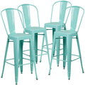 4 Pk. 30 High Mint Green Metal Indoor-Outdoor Barstool with Back