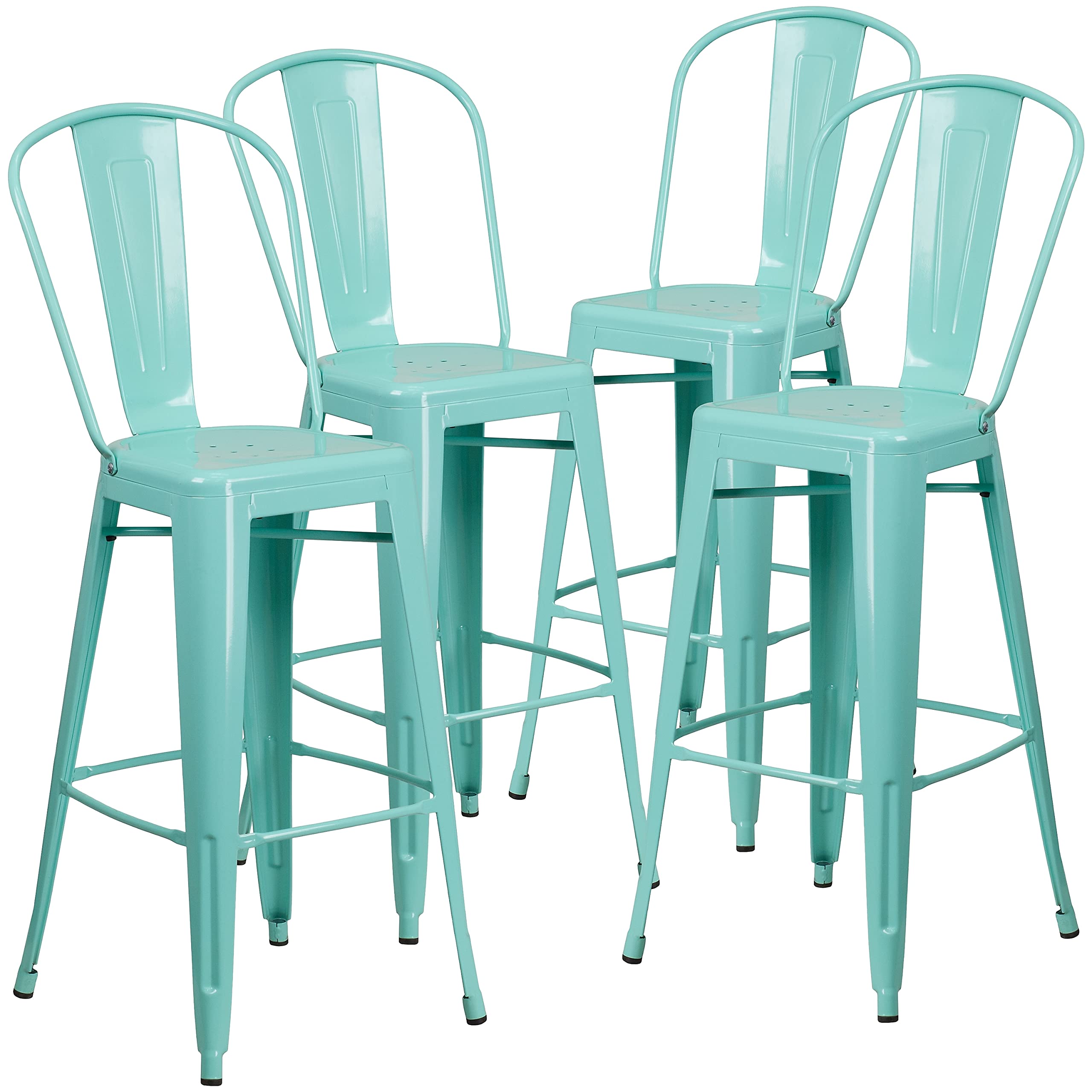 4 Pk. 30 High Mint Green Metal Indoor-Outdoor Barstool with Back