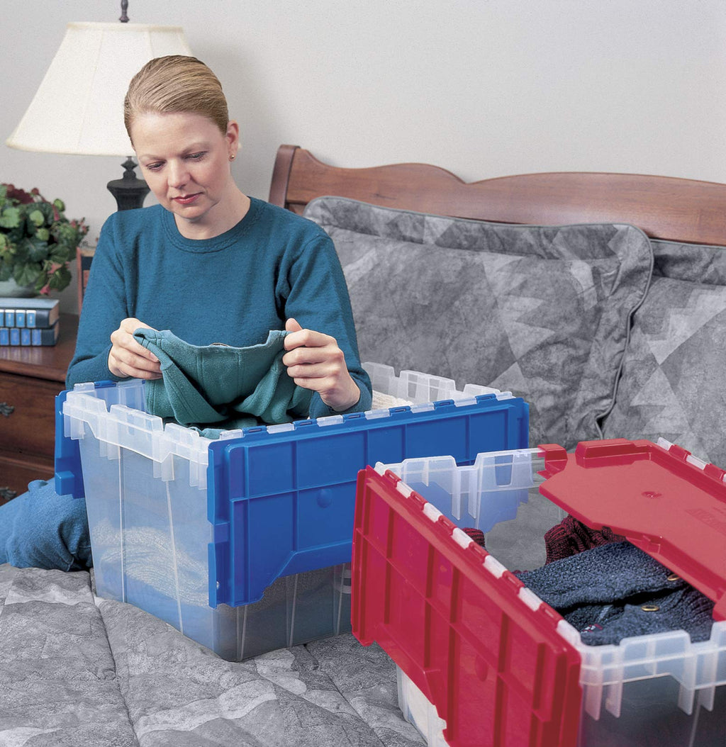 Akro-Mils KeepBox 12 Gallon Storage Container Nesting Stackable Plastic Clear/Red 21.5" x 15.25" x 12.5"