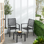 Best Choice Products 3-Piece Outdoor Bistro Set, Stackable Modern Steel Furniture For Porch, Garden W/ 2 Chairs, Table, Geometric Decor - Black