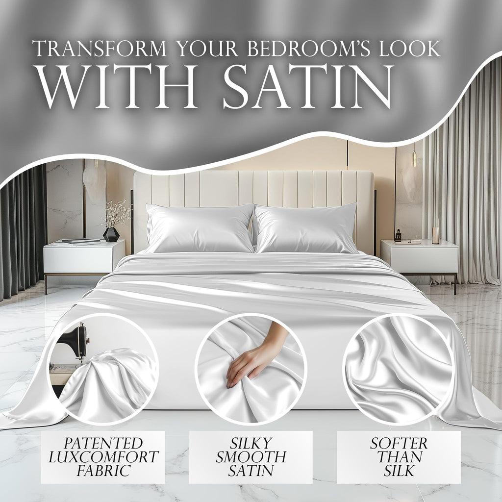 Decolure Satin Sheet Queen Set 6Pcs - Luxurious & Genuine Silk Feel Satin Sheets Queen - Elegant & All-Season Silky Soft Queen S