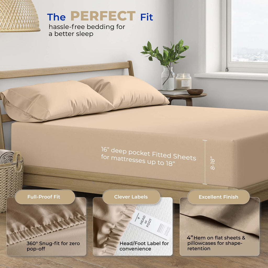 Thread Spread Full Size Sheets Cotton - 400 Thread Count 4 Pc 100% Cotton Full Size Sheet Sets, 16?Deep Pocket Full Size Sheets Set, Cooling Full Sheet Set, Luxury Hotel Sheets & Pillowcases (Taupe)