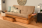 Kodiak Furniture 760719 Phoenix Full Size Futon in Butternut Finish with Storage Drawers, Suede Peat