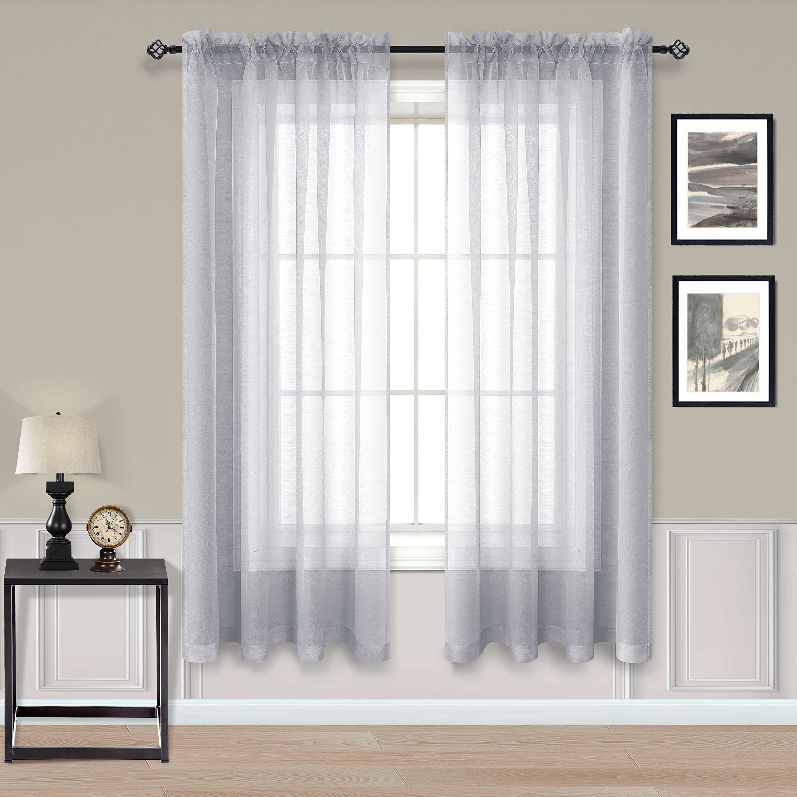 72 Inch Length Grey Sheer Curtains Set of 2 Panels Rod Pocket Gray Voile Window Curtains for Bedroom Living Room 52x72 Inches Lo