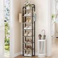 Hzuaneri 8 Tiers Vertical Shoe Rack, Narrow Shoe Tower, Tall Shoes Shelf with 2 Hooks, Adjustable Shelves, Corner Shoes Shelves 