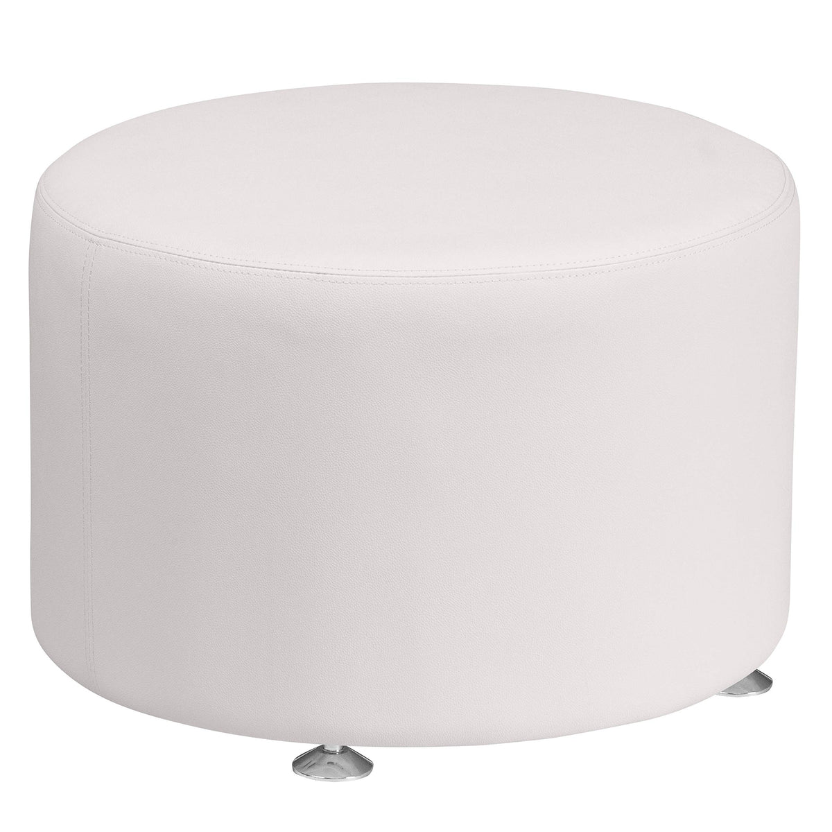 Flash Furniture Hercules Alon Series White Leathersoft 24" Diameter Round Ottoman With Brushed Stainless Steel Base