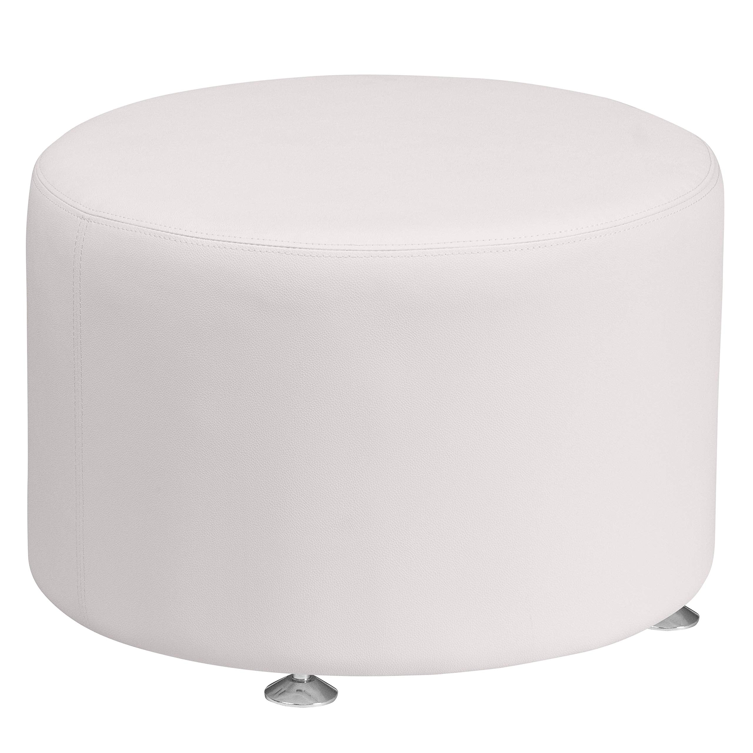 Flash Furniture HERCULES Alon Series White LeatherSoft 24 Diameter Round Ottoman with Brushed Stainless Steel Base