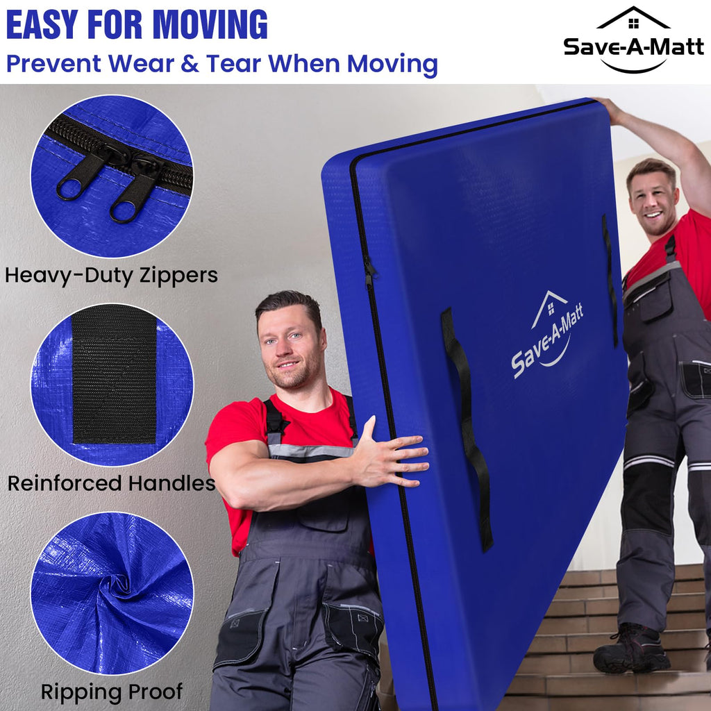 Saveamatt Mattress Bags For Moving 2 Pack - Extra Thick & Durable Queen Mattress Cover For Moving - Reusable Waterproof Tarp Mat