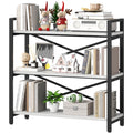 Homeiju 3 Tier Bookshelf 31.49 Width, Wood and Metal Etagere Bookcase, Vintage Farmhouse Modern Wooden Big Book Shelf for Home L