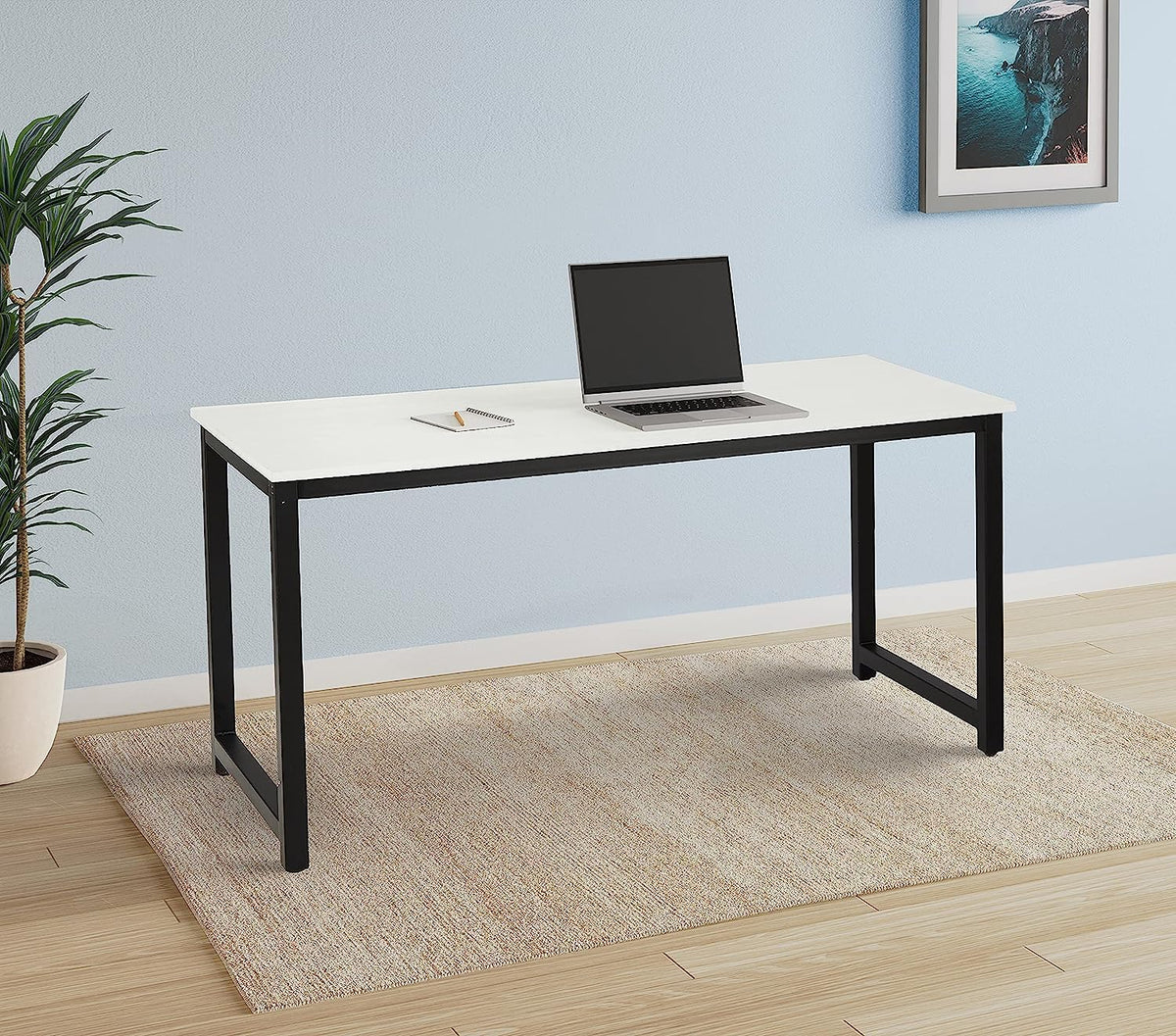 Aprodz Modern 55inch Computer Desk  Sturdy Office Study & Writing Desk For Home, Workstation & Productivity (White Finish)