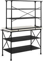 Crosley Furniture Madeleine Kitchen Island And Hutch With Shelves For Storage, Microwave Stand, Coffee Bar, Steel With Faux Marble Top