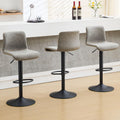 HeuGah Bar Stools Set of 3, Swivel Counter Height Barstools with Back, Adjustable Height 24 to 32, Gray Faux Leather Bar Chairs 