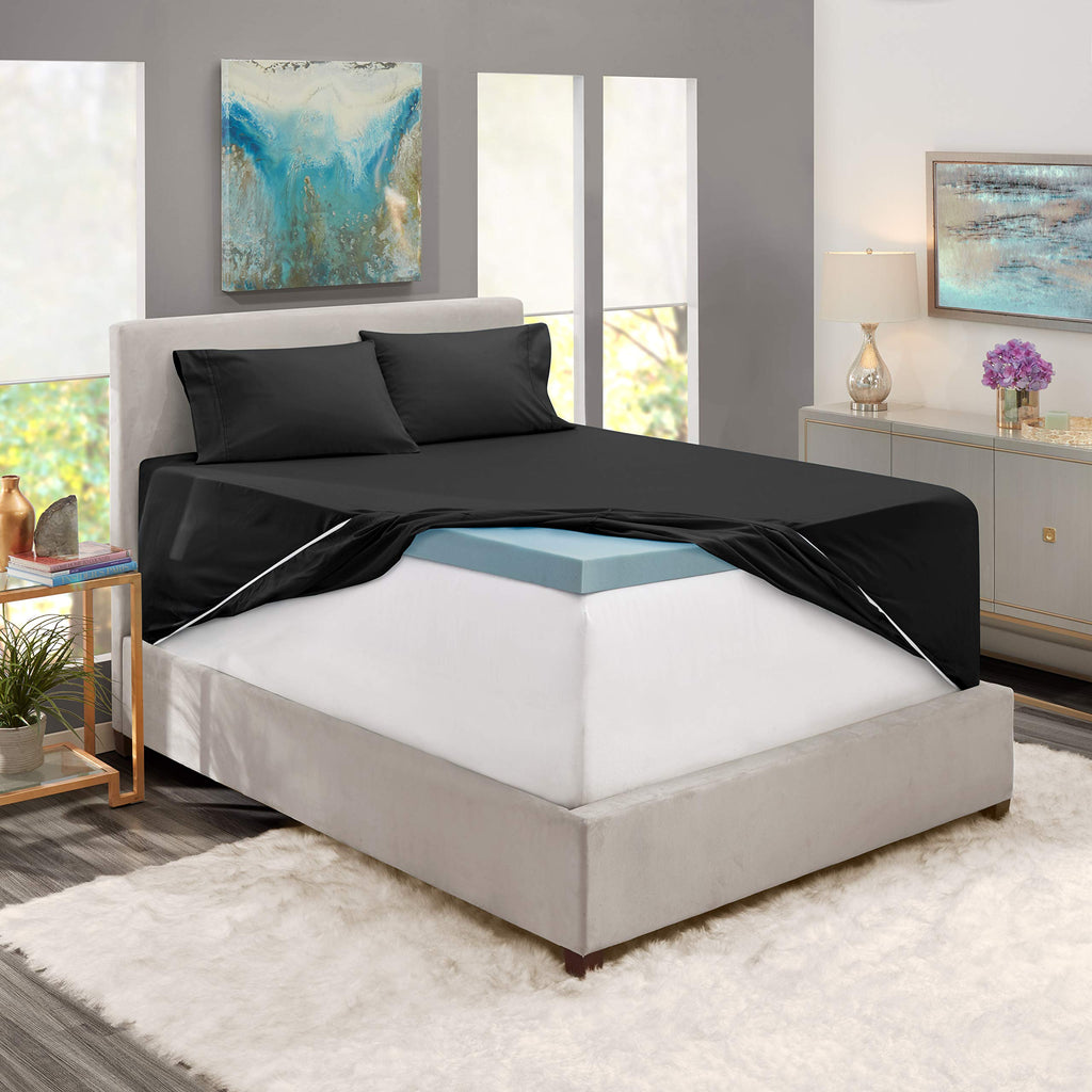 Extra Deep Pocket Fitted Sheet - Super Deep California King Fitted 4 Piece Sheet Set - Ultra Deep Pocket Sheets - Extra Deep Microfiber Sheets - Deep Bed Sheets - 84 X 72 Inches - Black