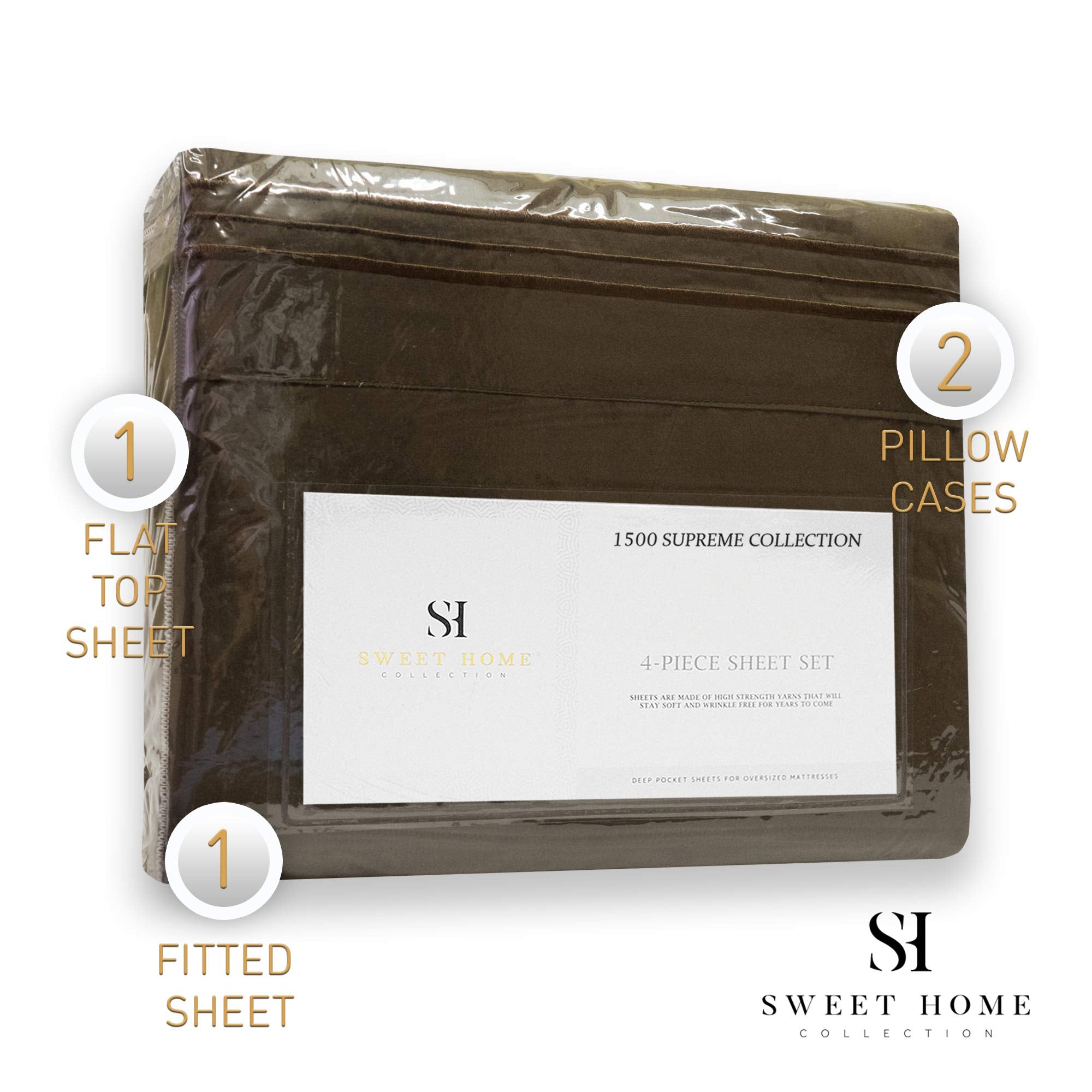 1500 Supreme Collection Bed Sheets - 4 Piece Bed Sheet Set Deep Pocket Wrinkle Free Hypoallergenic Bedding - Full, Brown
