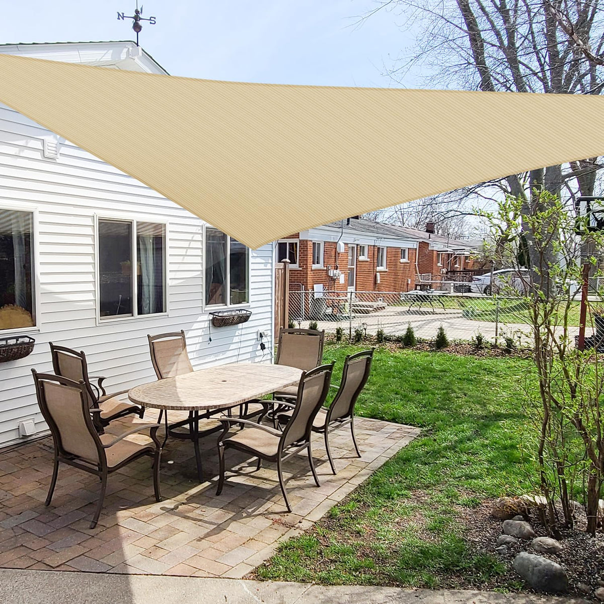 Windscreen4Less Triangle Sun Shade Sail Uv Block Fabric Canopy For Patio Garden Patio Yard (Sand)