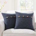 Meekio Set of 2 Navy Pillow Covers 18 x 18 Inches Farmhouse Pillow Covers with Coconut Buttons for Sofa Couch Living Room Bedroo