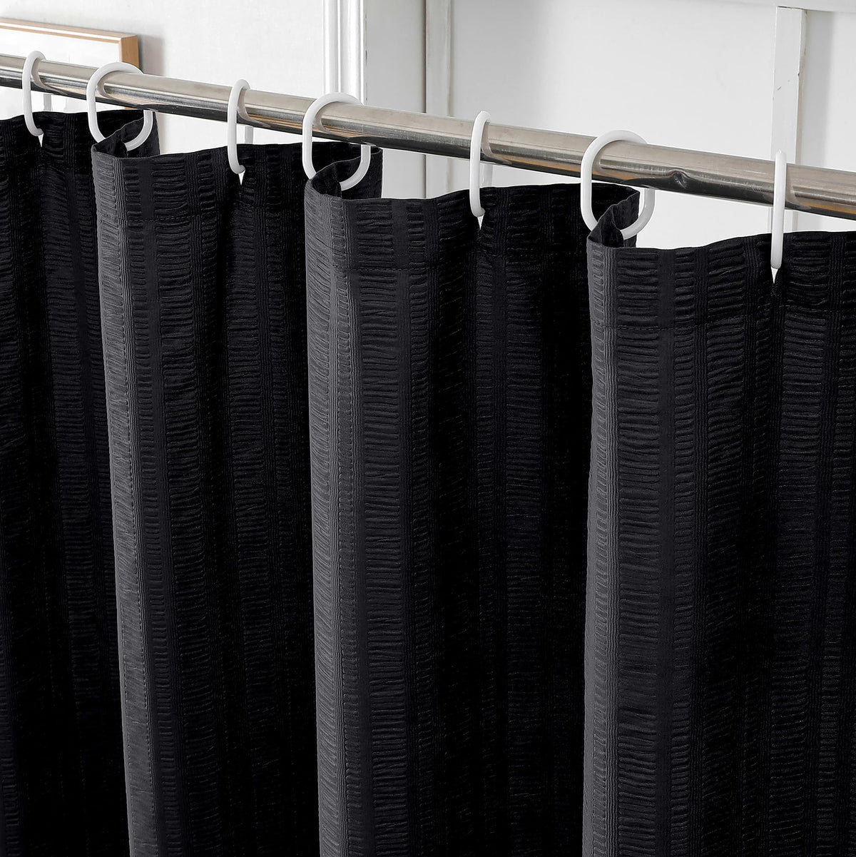 Aiyufeng Moga Extra Long Black Shower Curtain 96 Inch Long, Embossed Texture Fabric Bathroom Shower Curtain, Large Hotel Bath Cu