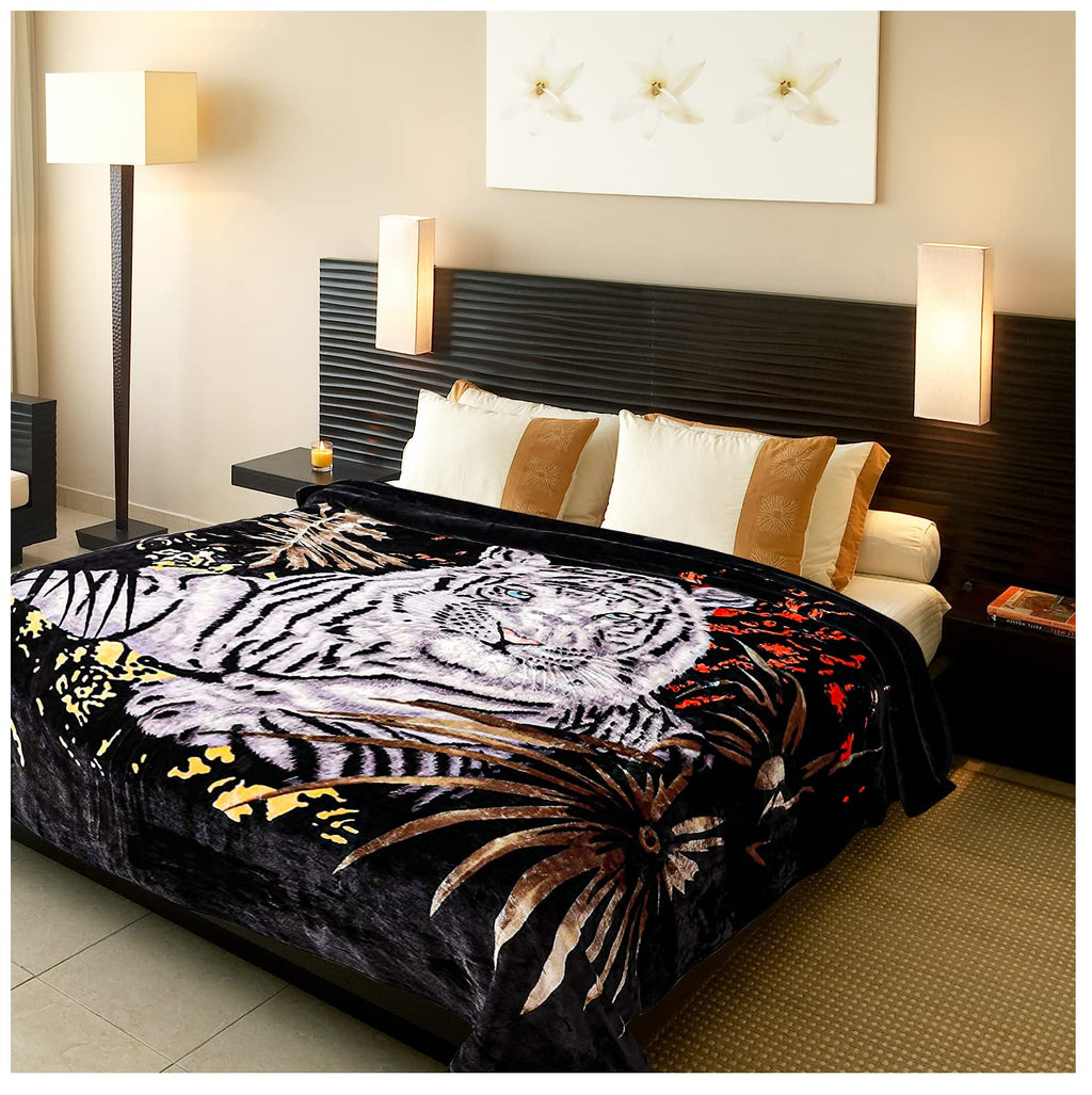 Hiyoko 5.3 Lbs White Tiger Blanket Queen Size Heavy Thick Warm For Family And Friends - Korean Mink Blanket (75' X 90'), San M
